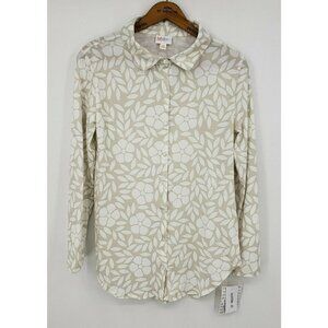 New Lularoe Valentina Blouse Womens XS Beige White Floral Print Long Sleeve